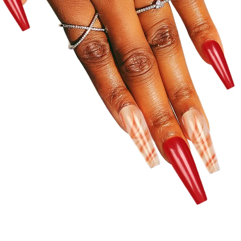 Matt Pink And Blue Color Design Ballet Type Fake Nails Art Salon Finger Nails Set Full Cover False Nails Art Tips DIY