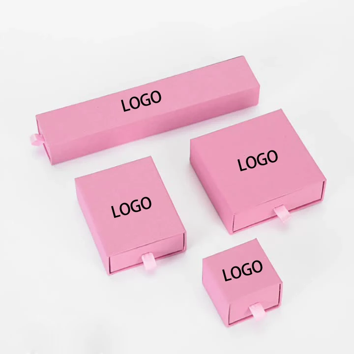Richpack Custom Logo Printed Pink Cardboard Gift Necklace Earring Bracelet Ring Packaging Slide Drawer Paper Jewelry Boxes