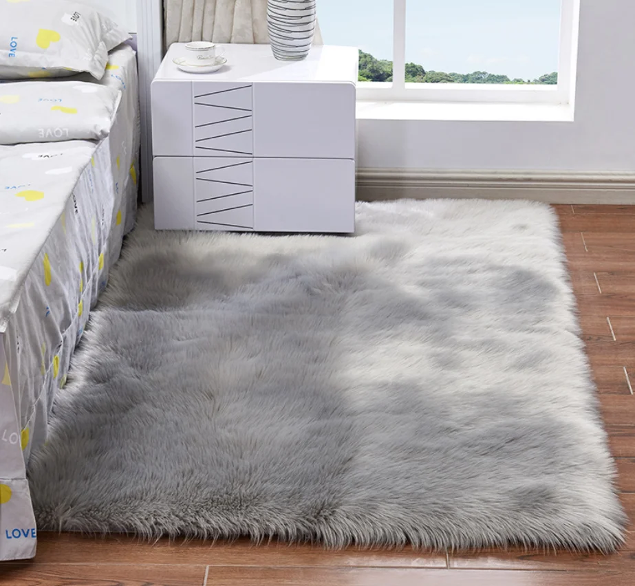 Bedroom Carpet Soft Fluffy Sheepskin Fur Area Rugs Living Room Bedroom Floor Mat White Pink Grey Warm Faux Fur Bedside Rug