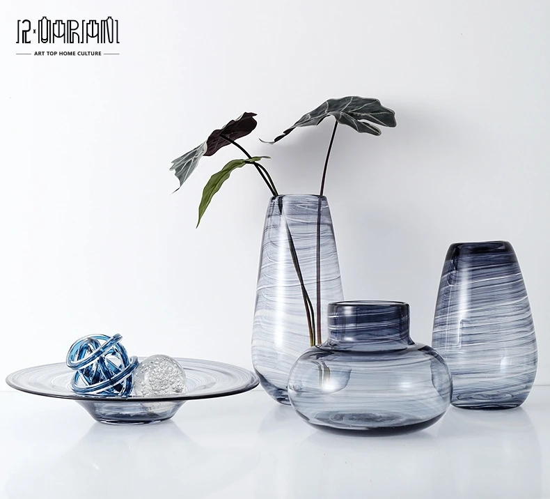 Modern Art Transparent Wedding Centerpiece Clear Home Decoration Flower Vase Simple Blue Flower Arrangement Vases