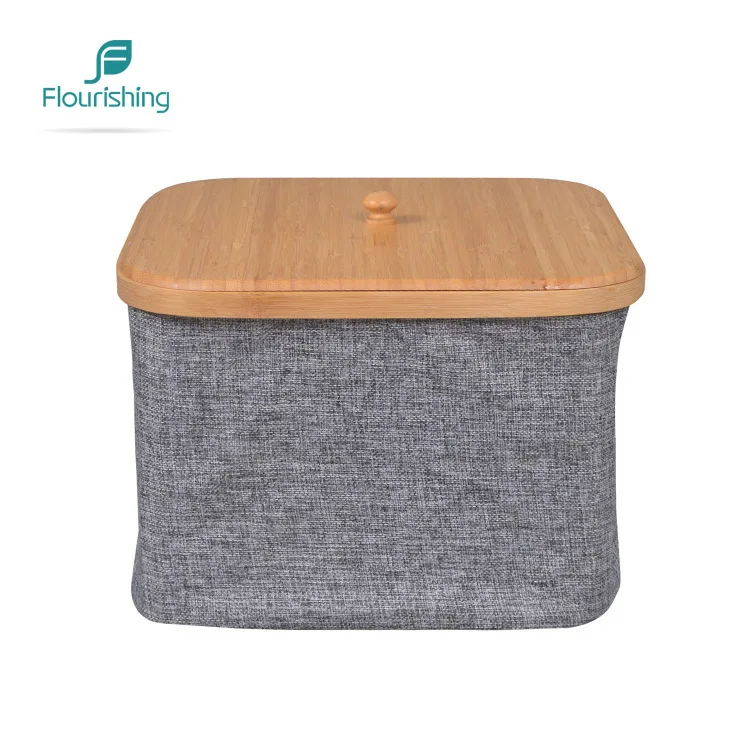 Folding cloth storage box Cloth Laundry basket with bamboo lid