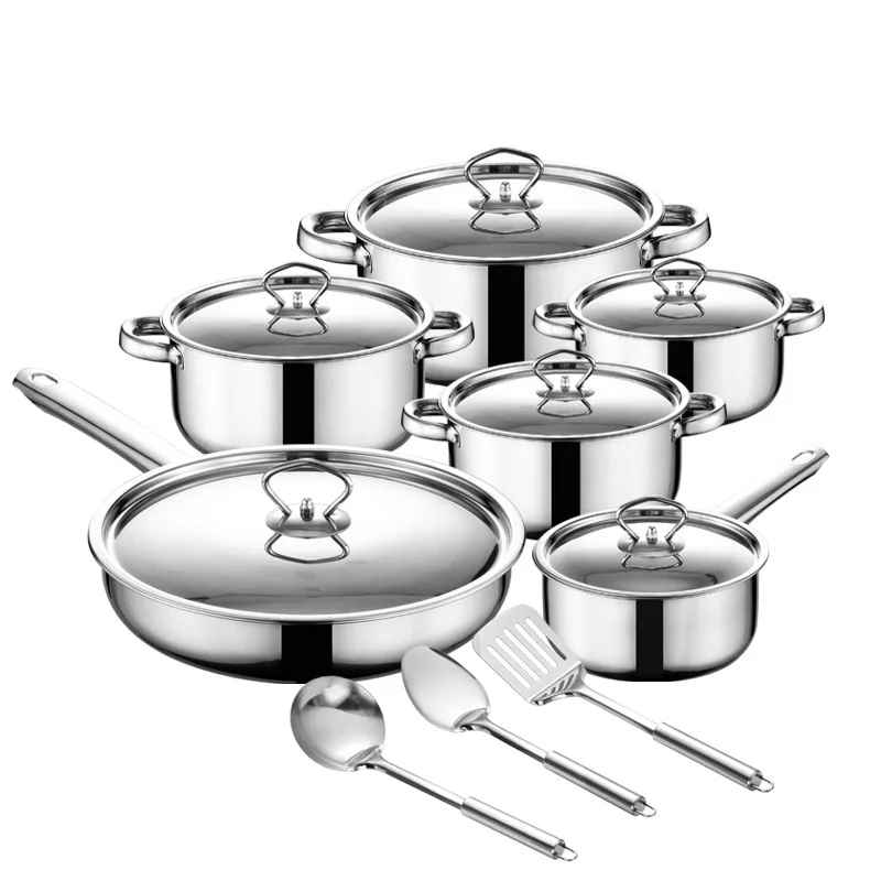 Most Popular 15PCS Kitchenware Sets 410 Stainless Steel Cooking Pot Set Kitchen Cookware Set
