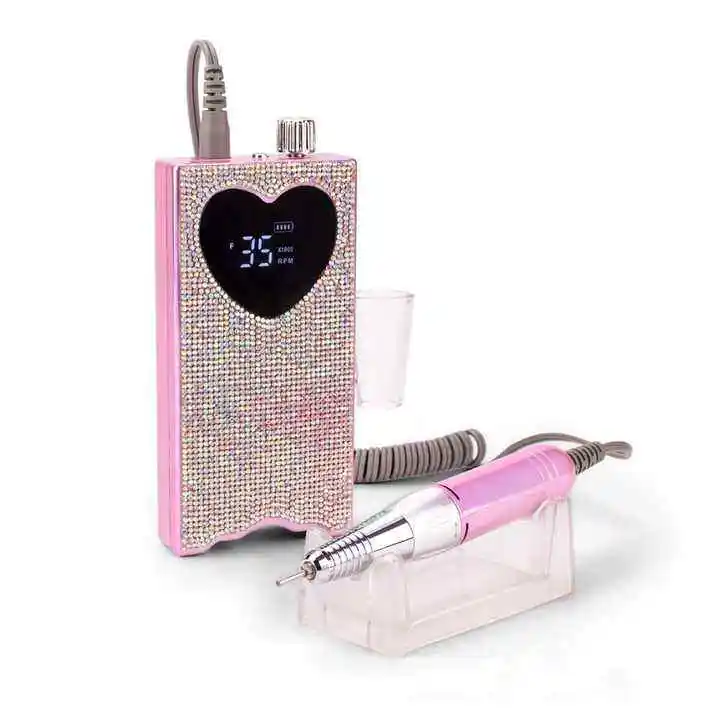 Portable Cordless Heart Crystal Rechargeable 35000rpm carbon brush Motor Beauty Care Nail Drill Machine