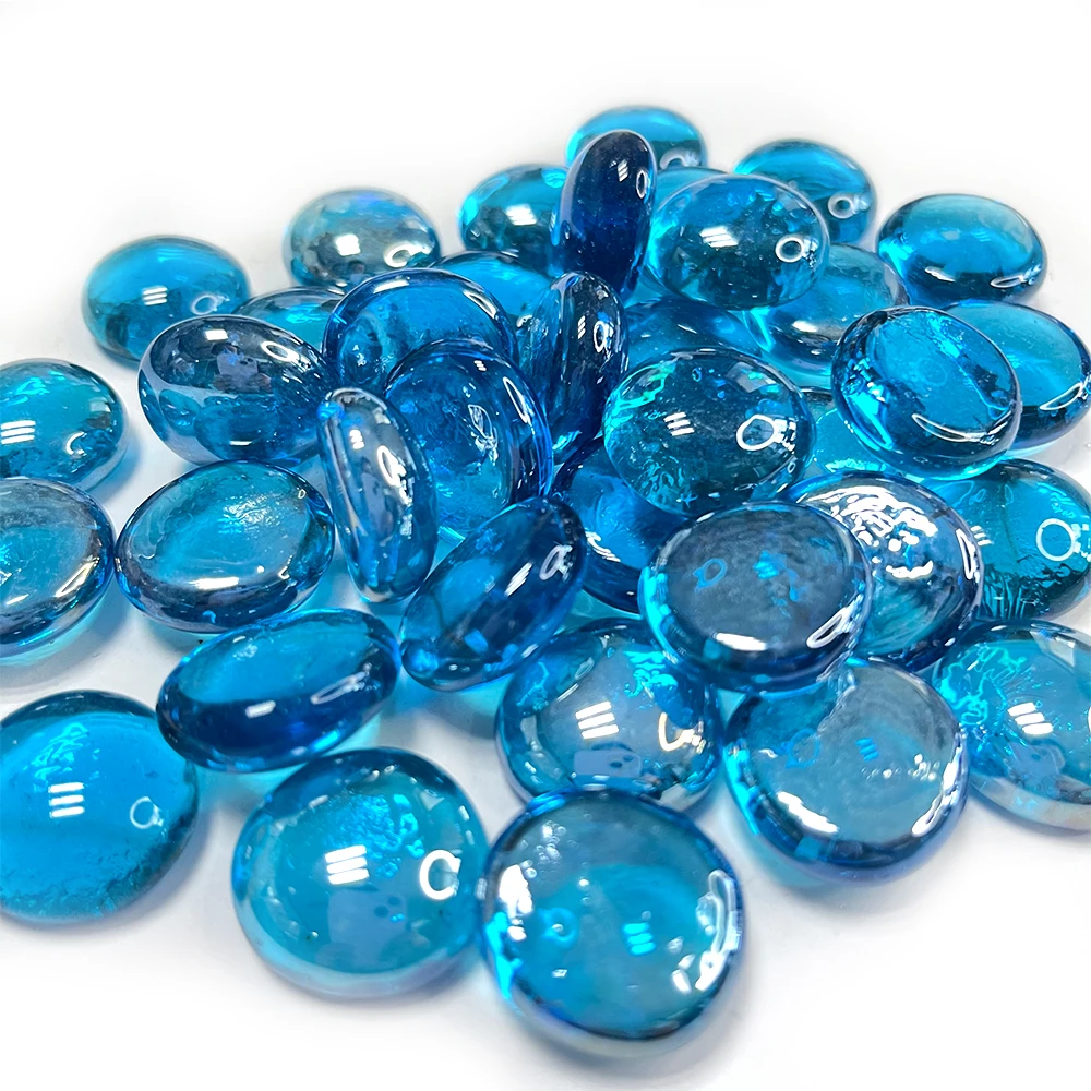 Cobalt blue fire pit glass pebble nugget flat back round fireglass beads