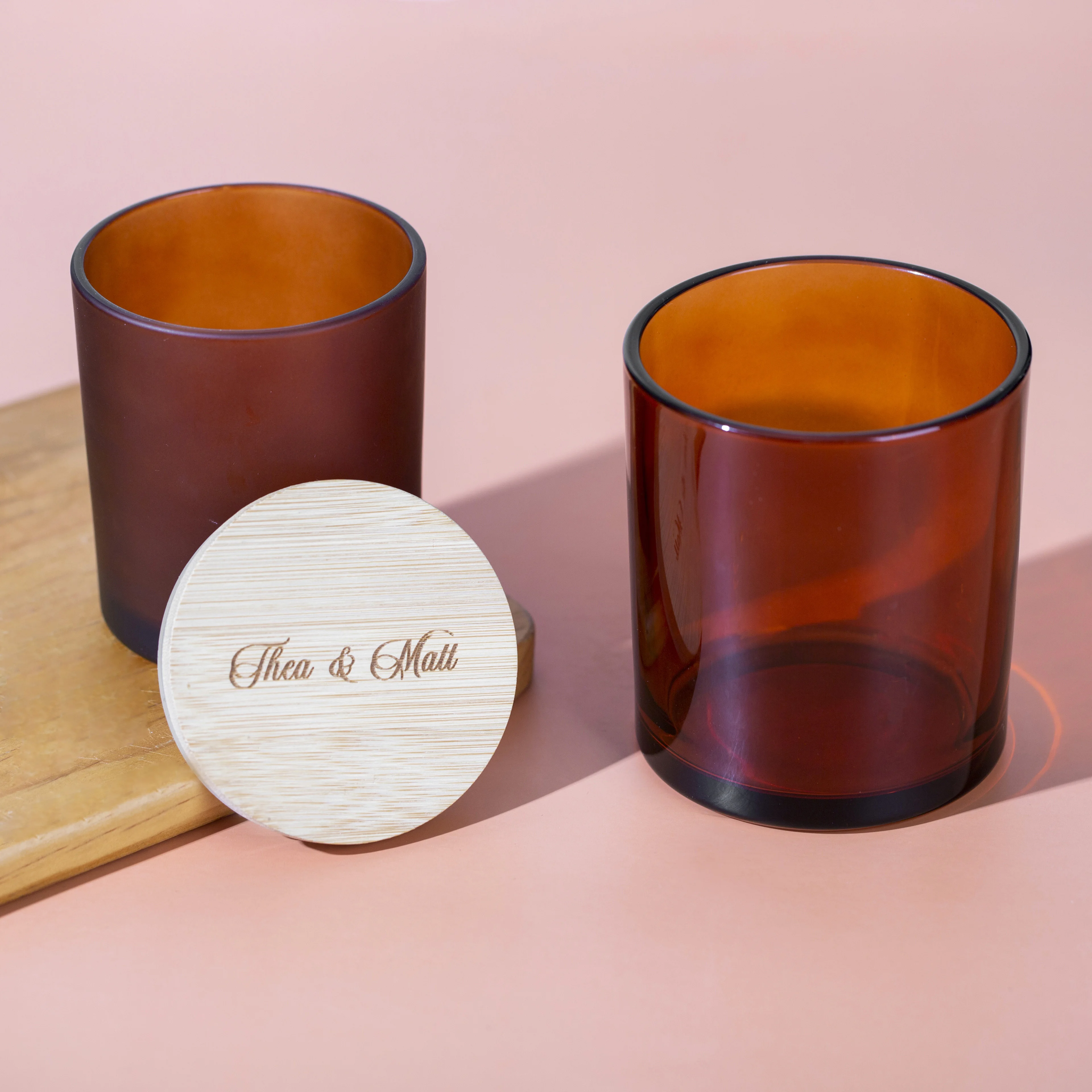 In Stock Wholesale Promotion 8oz 14oz 16oz Matte Amber Glass Round Bottom  Candle Vessels Jars With Lid