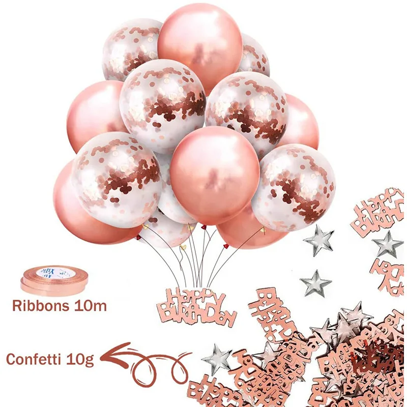 OEM latex 5 inch 12 inch 18 inch colorful confetti decoration party balloon set rose gold star heart birthday banner balloon kit