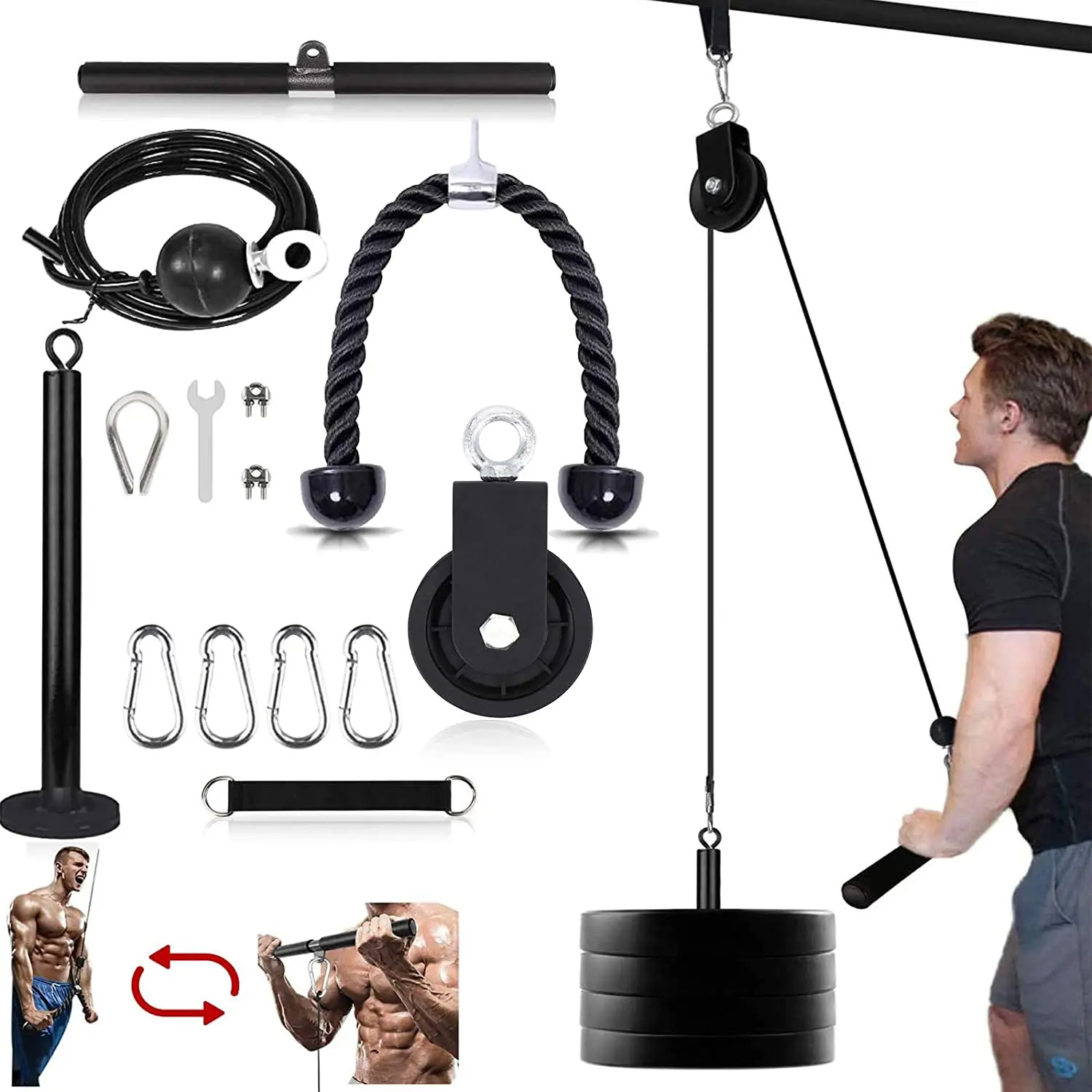 
Fitness Gym equipment Triceps Pulley System gym with Loading Pin and Triceps Pull Down Straps 