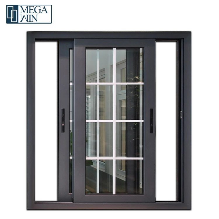 Custom Made Residential Balcony French Style Grills Design Double Tempered Glazed Aluminum Glass Sliding Windows for House