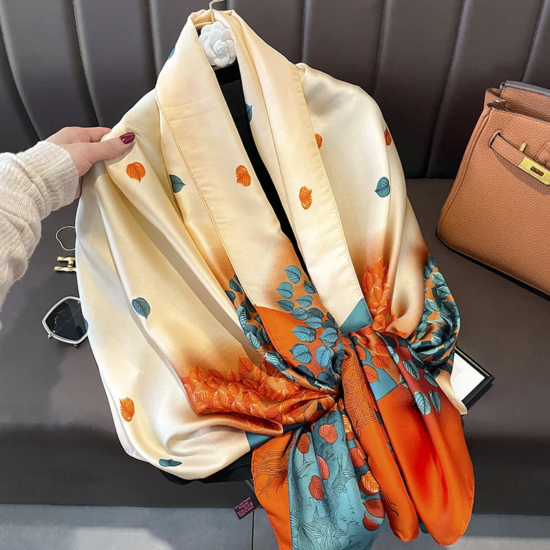 Hot Sale  Women Long Stain Silk Head Scarf Soft High Quality Muslim Shawl  Luxury Stain Silk Scarf Wholesale