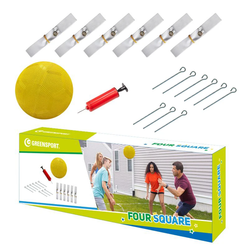 Easy to set-up home simple outdoor four square volleyball game set with court strips  rubber ball and pump