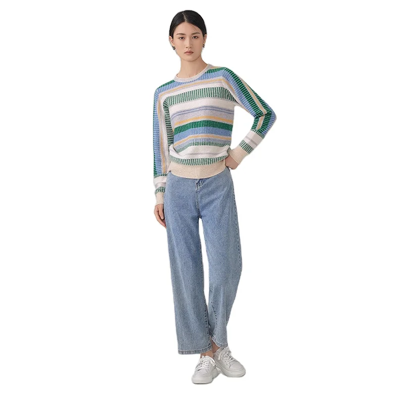 Новинка 2021 кашемировый брендовый крутой стильный цветной блокирующий Полосатый пуловер с длинным рукавом свободный трикотажный топ с высоким воротником Модная рубашка