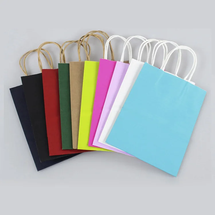 Custom colors luxury Shopping Bag With Handle Kraft Paper Multi sizes in stock Clothing Gift Shopping plain bag with no logo
