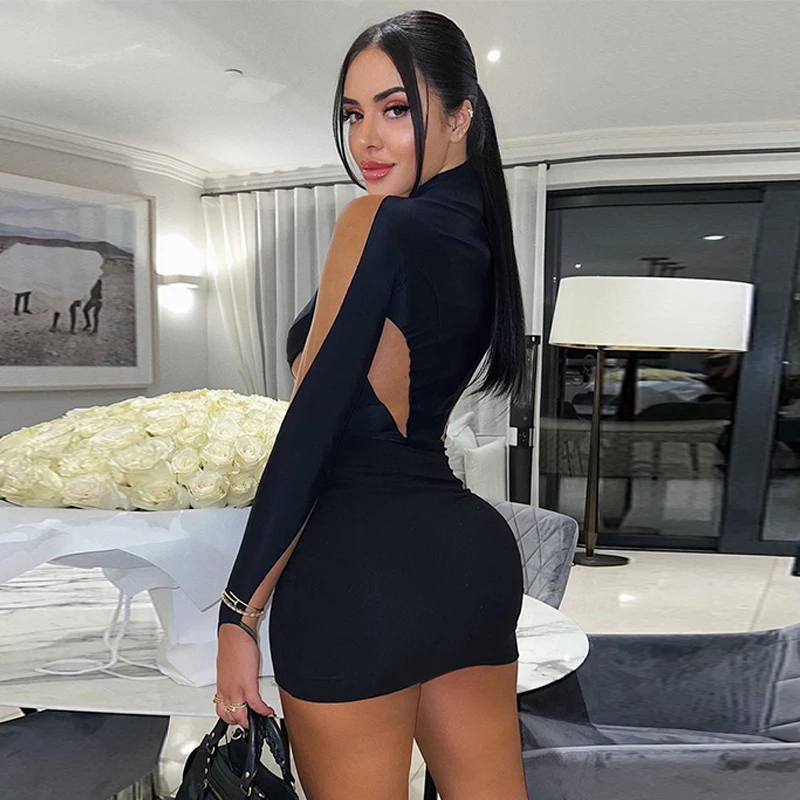 Fashion sexy party club long sleeve mesh slim mini dress