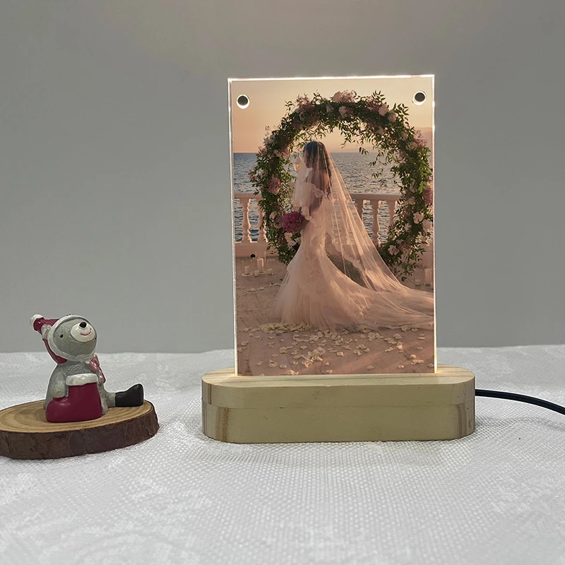 Новое поступление светящаяся деревянная подставка мини-фоторамка для фотопленки фанерная светодиодная акриловая рамка