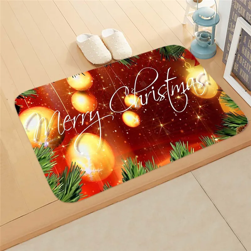 40*60cm Flannel Room Door Mat Thermal Transfer Christmas Day Kitchen Bathroom Absorbent Carpet Mats