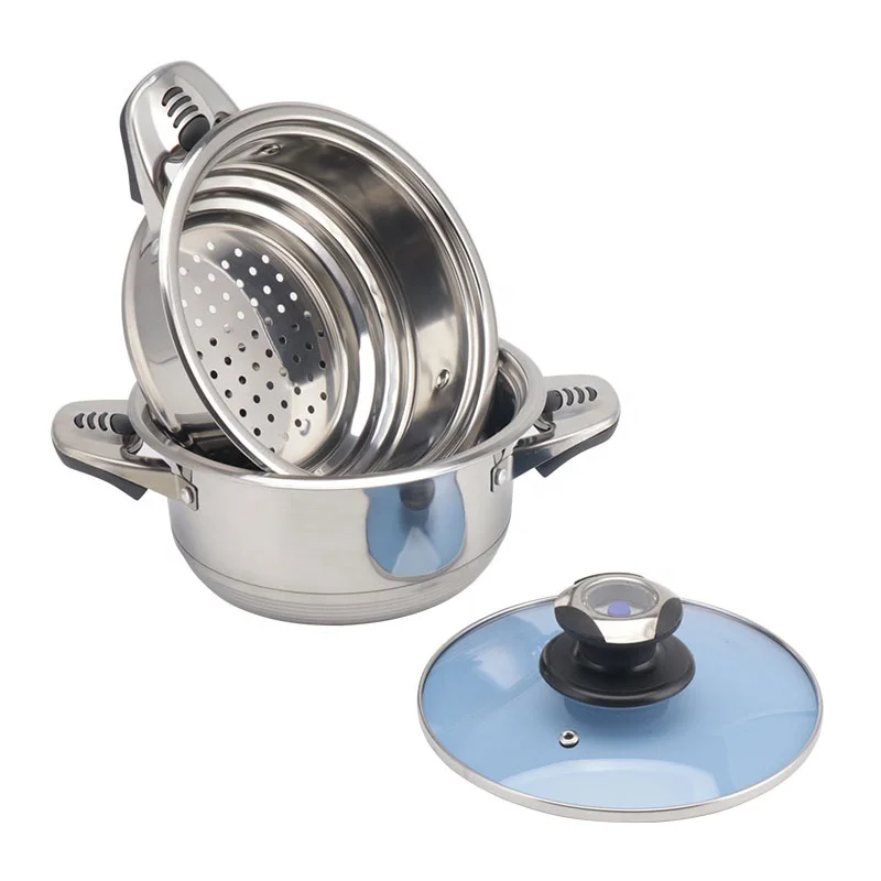 16 pcs Wide Edge Stainless Steel Cookware Set with glass lid/steel lid  for all stoves