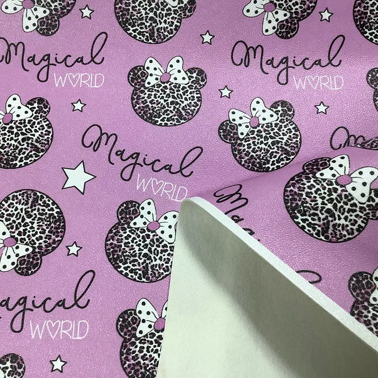 Custom Printed Leather Vinyl Colorful Pentagonal Cartoon Floral Faux