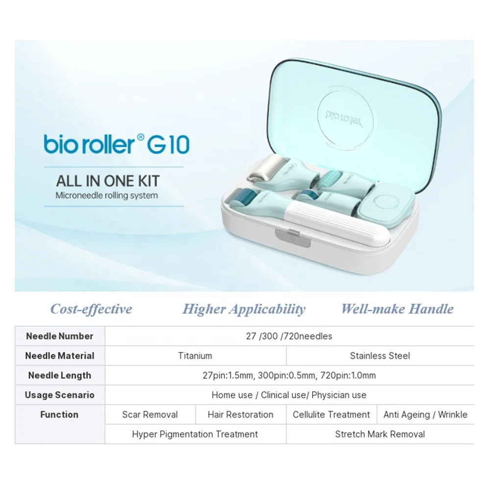custom logo Bio Roller G10 microneedling Derma roller kit 10 in 1 home use skin care facial tool beauty kit for skin treatment