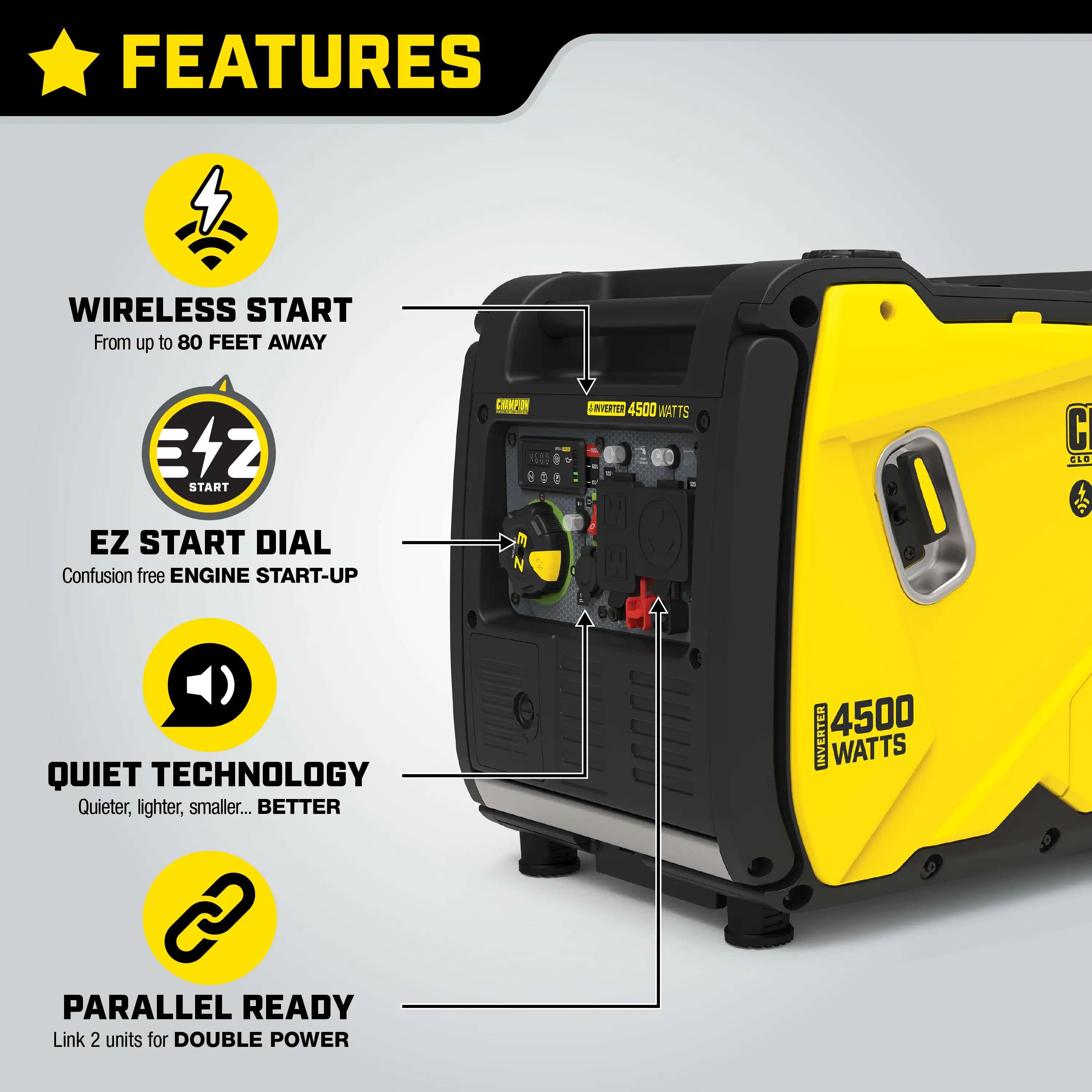 Champion 4500-Watt Wireless Remote Start Inverter Generator with Quiet Technology