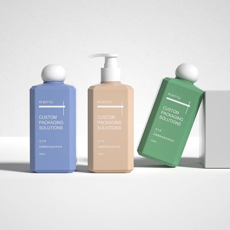 Custom Square Plastic Bottle 300ml PE Hair Care Bottles Empty Packaging Bottles