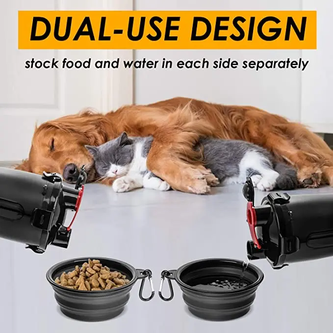 
Dog Water Bottle Dog Bowls for Traveling Pet Food Container 2-in-1 with Collapsible Dog Bowls 