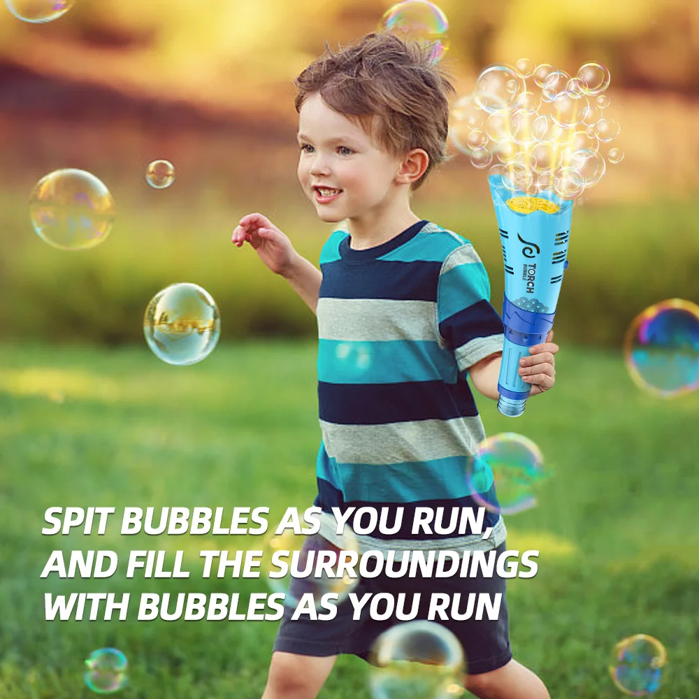 Hot selling bubble toy torch Battery operated electric bubble torch toy for kids with lights and music