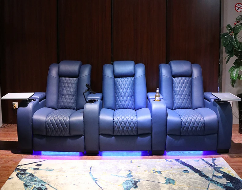 Dual Motor Blue Leather Home Cinema Chairs Sofas Electric Adjustable Lounge Chairs Theater Massage Seating Sofa