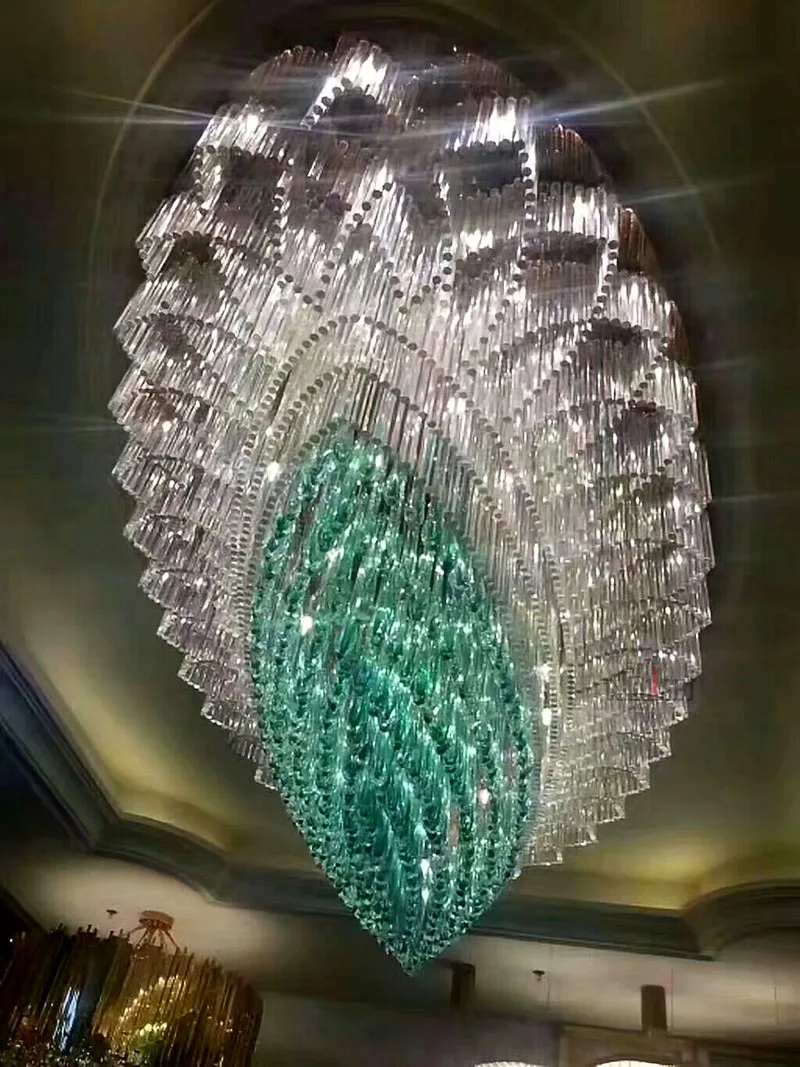 Люстра из синего стекла для отеля и декоративная люстра в виде капли воды вестибюля