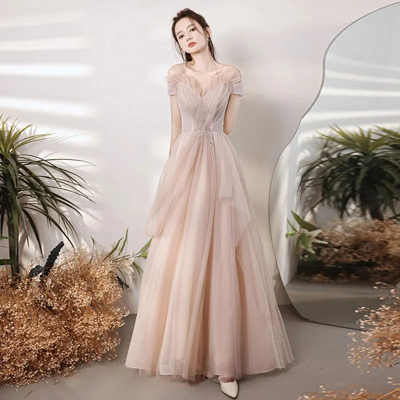 ZX-8030 Pink fairy evening dress female 2024 new summer design fashion long banquet temperament dress