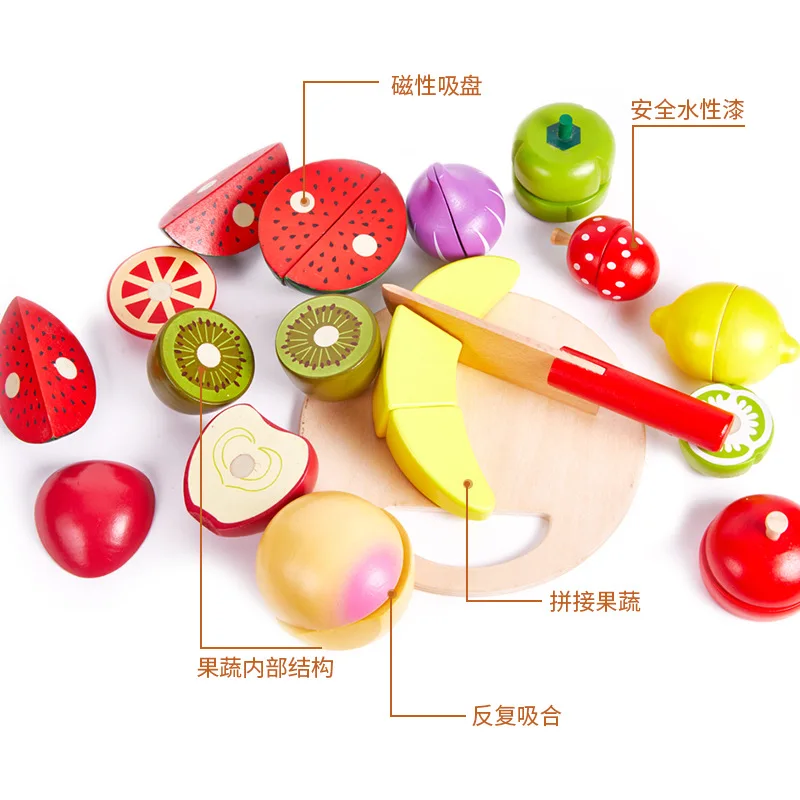 
Barreled magnetic wooden vegetables and fruits cut toys simulation kitchen play house toys 