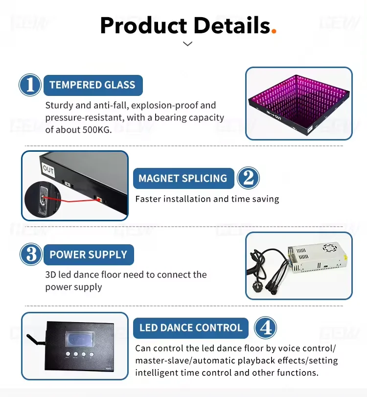 Rechargeable Magnetic Easy Install 3D Infinity LED Mirror Dance Floor