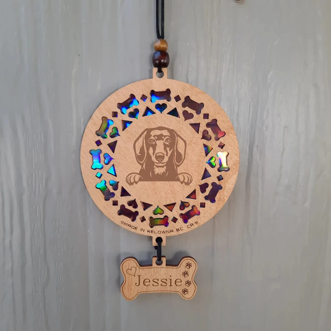 Cross-border customized Christmas Hound Sun Catcher Laser Engraved Wooden Acrylic Painted Wall Decor Pendant