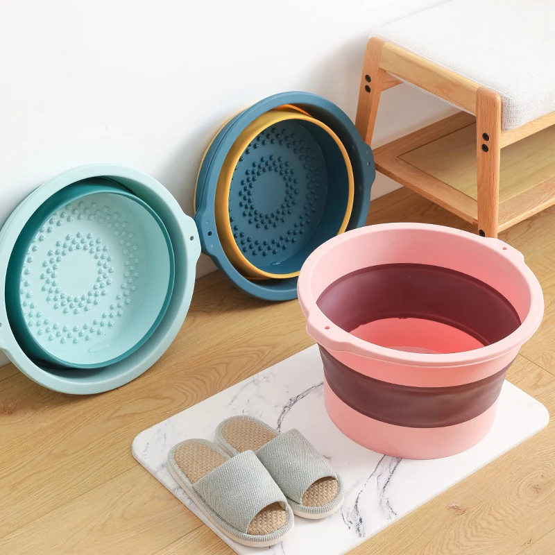Collapsible Large Fold Foot Soaking Tub Foot Bath Massager Massaging Rollers Plastic Wash Basin Foot Spa Tub Bucket