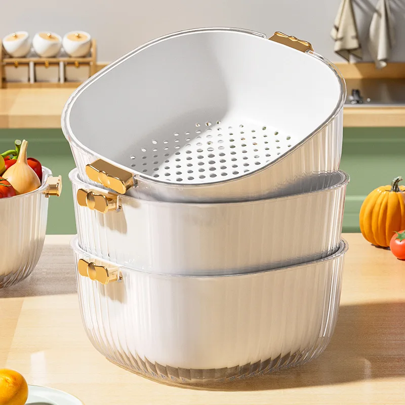 New Vegetable Washing Plate Drain Basket Fruit Plate Living Room Household Filtered Water Washing Basket