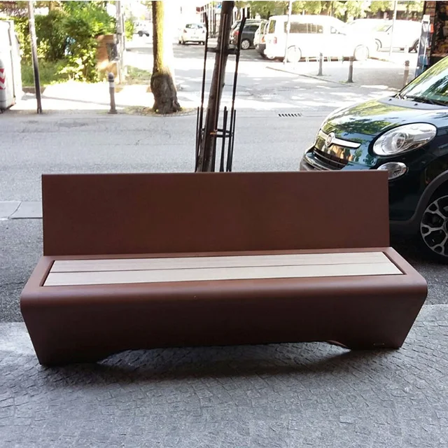 Outdoor Street Park Garden Seating Composite Metal Cast Iron Leg Backless Wood Bench Furniture
