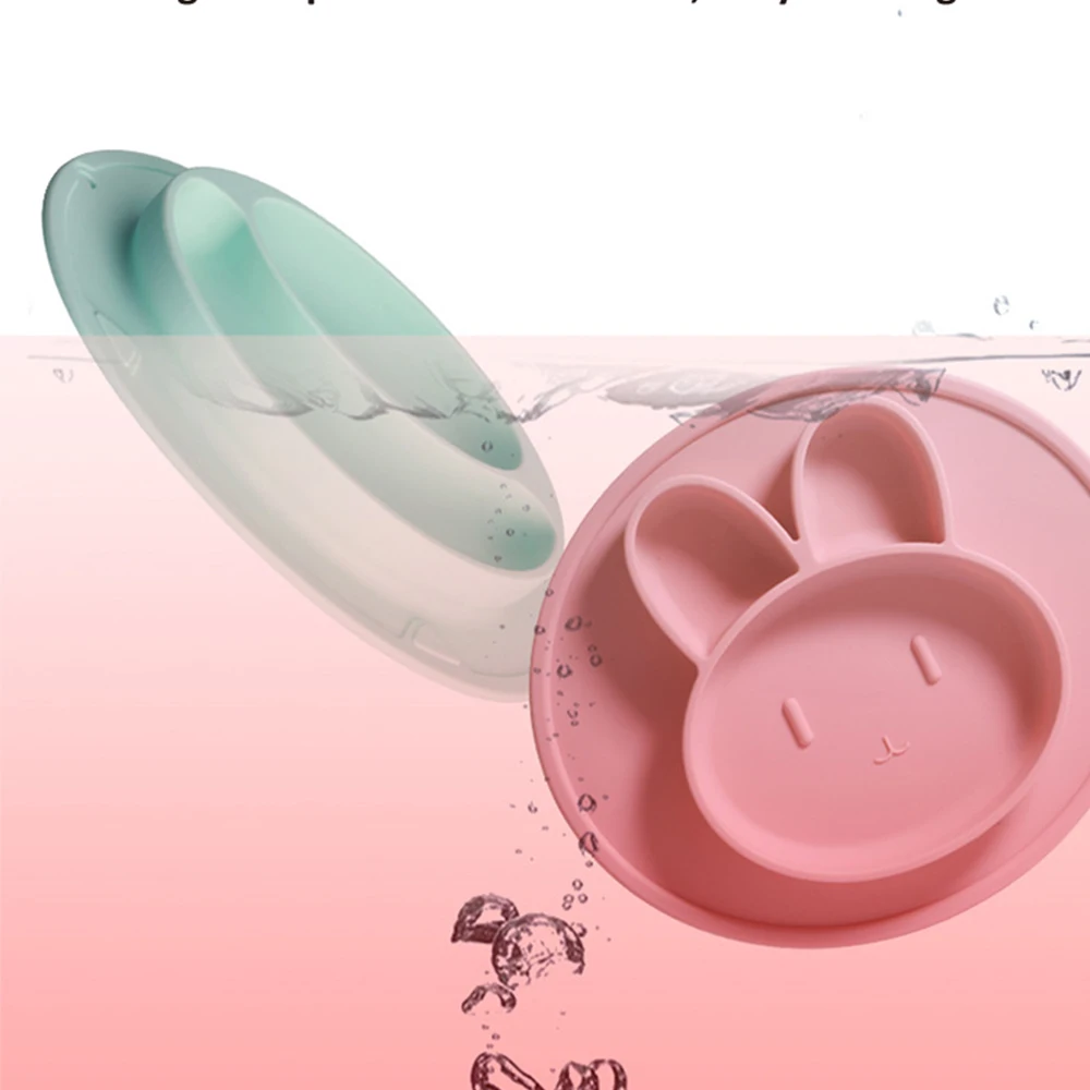 Silica gel meal plate cartoon children creative place mat separation rabbit pig sub-format food silicone baby home