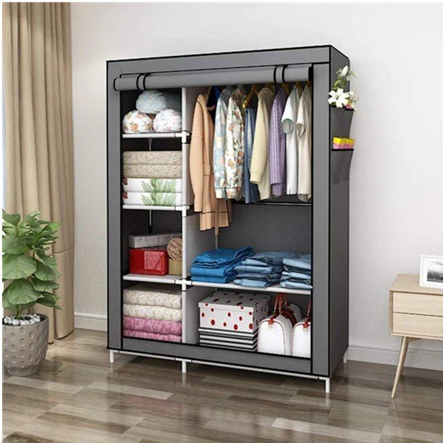 Fabric Clothes Wardrobe Closet Home Furniture Bedroom Modern Grey Diy Foldable Wardrobe Cheap Non Woven Canvas Cabinet 13mm