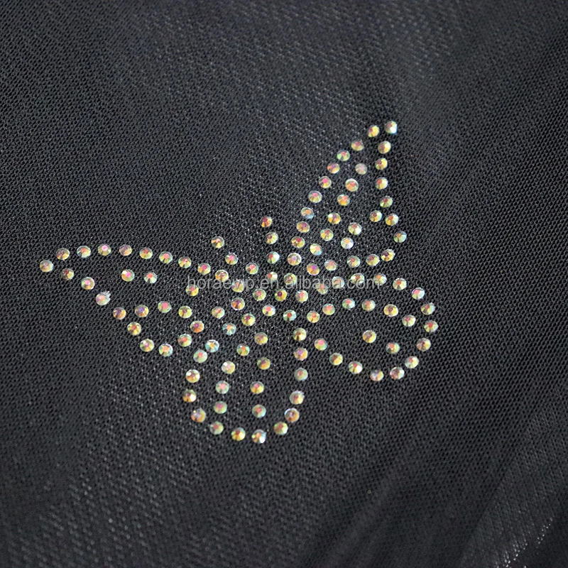 F006 Crystal Beads Tulle Fabric Black Crystal Fabric Rhinestone Butterfly SS10 AB Fabric