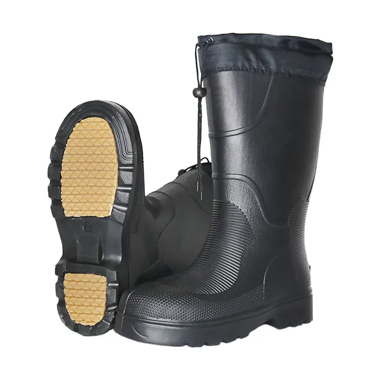 High Quality Knee-High Mens Eva Rain Anti-Slippery Black Snow Warm Waterproof Cotton Fabric Safety Waterproof Boots
