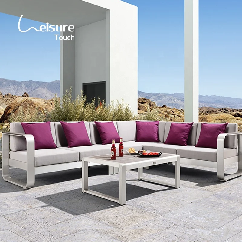 Chaise lounge  L shape modern  foshan outdoor  furniture brushed aluminum patio loveseat sofa