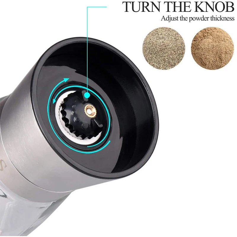  Salt and Pepper Grinder Mill Set Shakers Brushed Stainless Steel Glass