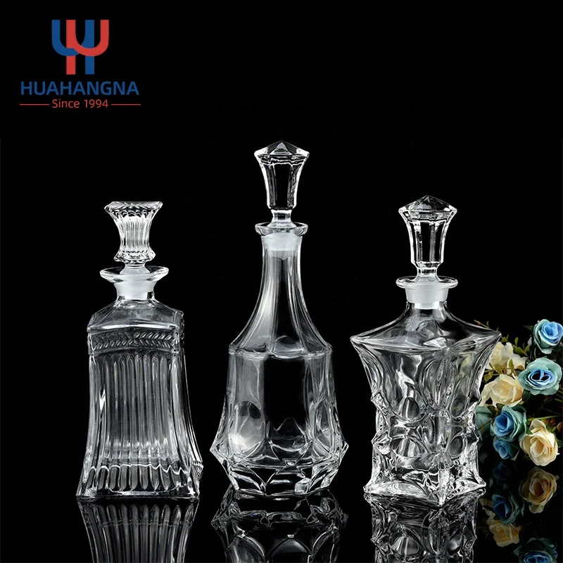 HUAHANGNA Support Custom Logo Crystal Clear Glass Decanter for Whiskey Liquor Brandy