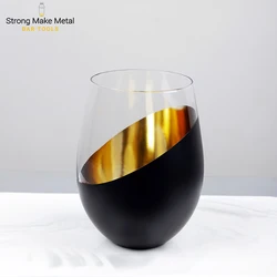 Creative bevel edge electroplating glass whiskey glass black gold Asian egg-shaped cup