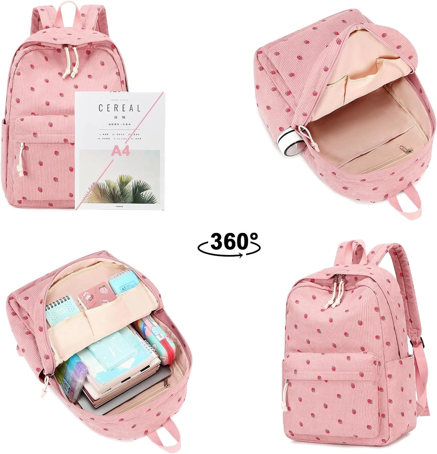 New Custom School Backpack for Teen Girls Bookbags Elementary High School Corduroy Laptop Bags Women Travel Daypacks Waterproof