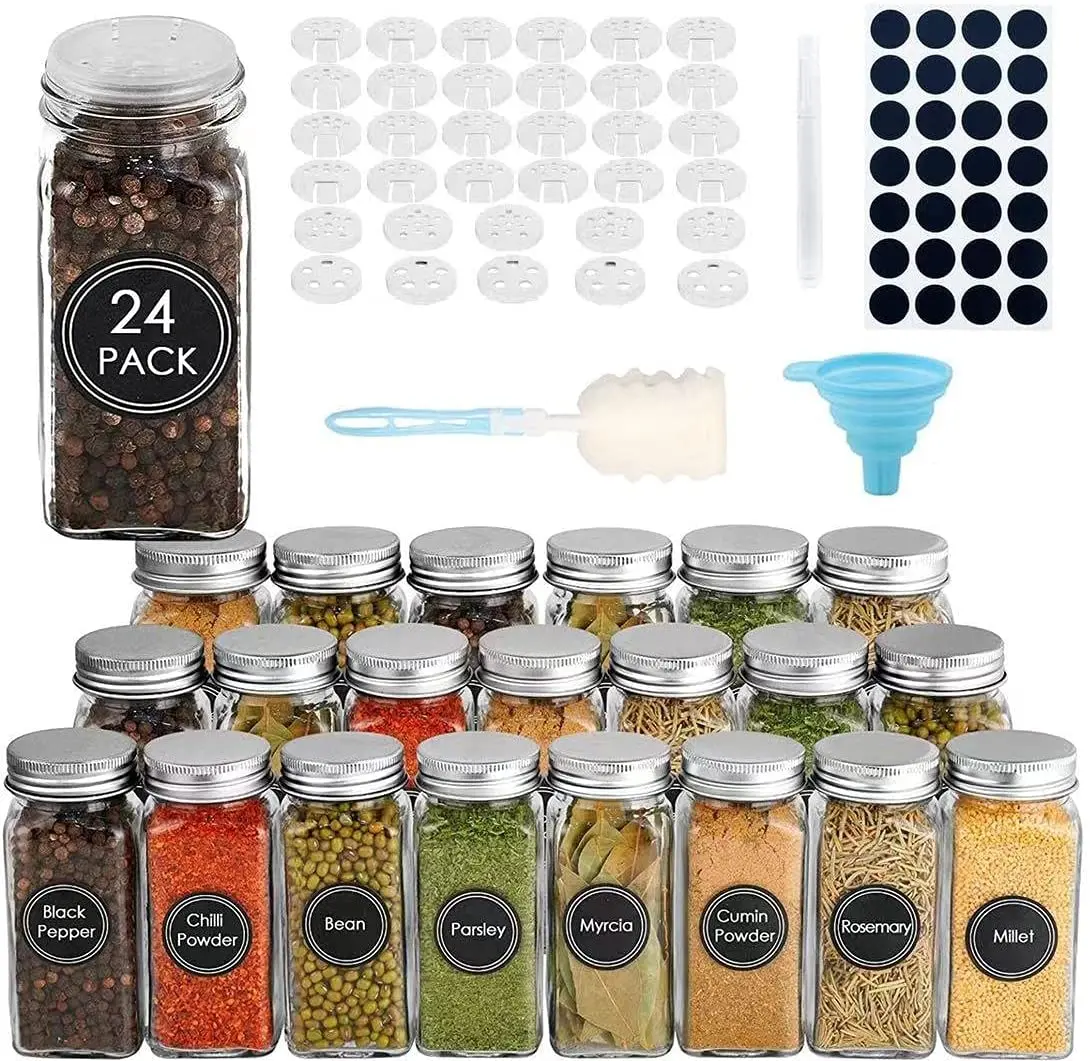 Wholesale Kitchen Seasoning Bottles 120ml Square Glass Spice Jar With Shaker Lids