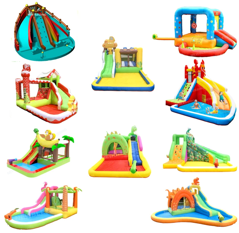 HAPPY LION Inflatable bouncy castle with Pool,giraffe them slides backyard inflatable water slide