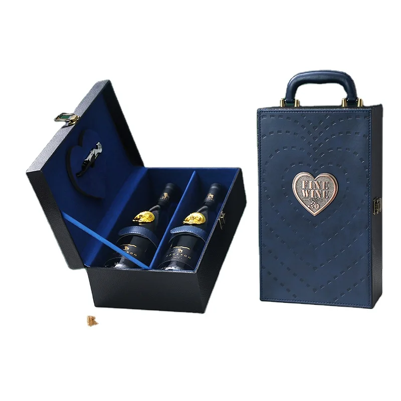 Custom 2-Bottle Red Wine Gift Set Tube with Leather Cardboard Boxes Gold Foil Printing UV Varnishing for Shipping Packaging