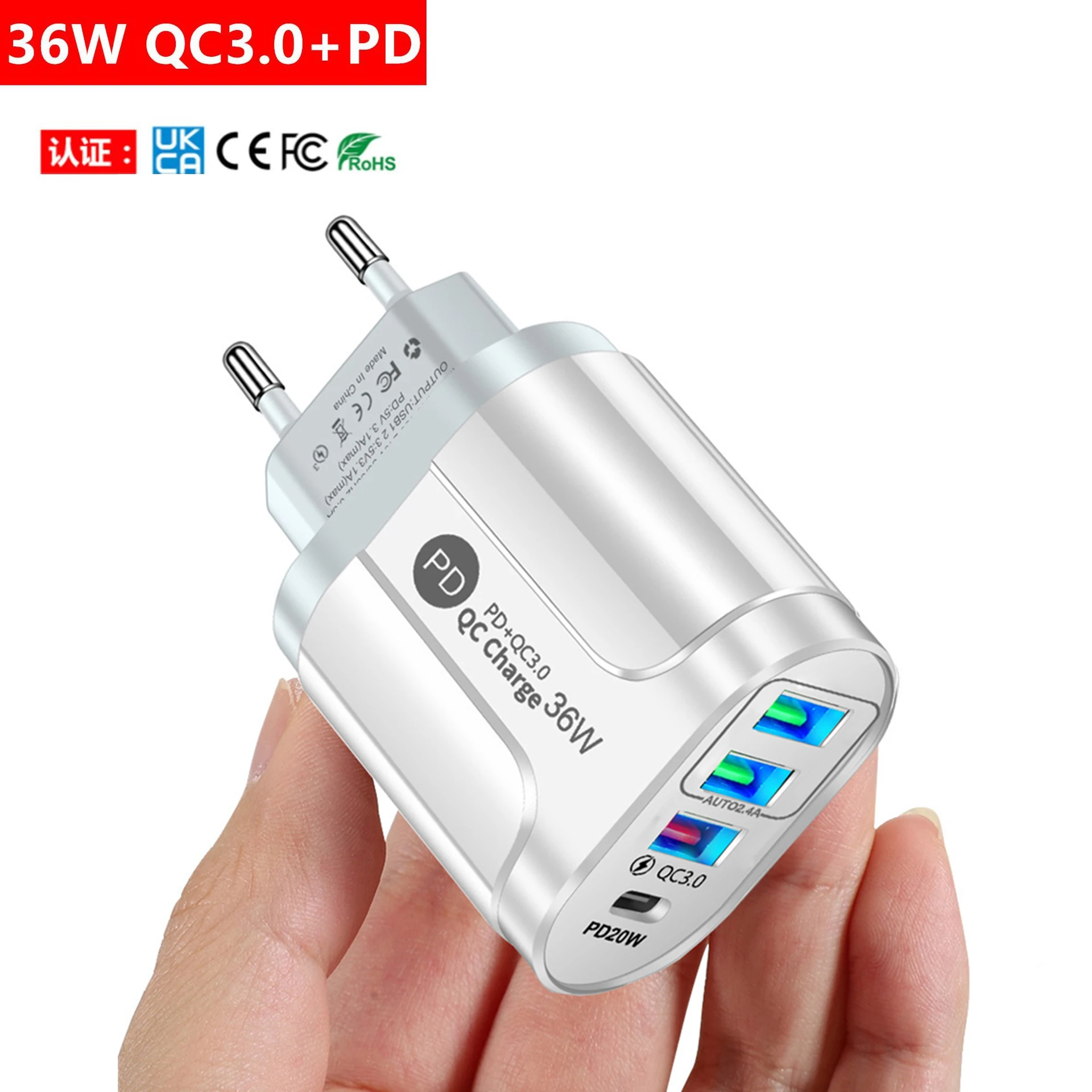 New Style Mobile Phone 36W EU US UK Charger For Cell Phone Multi Port USB QC3.0 PD Type C Fast Charge