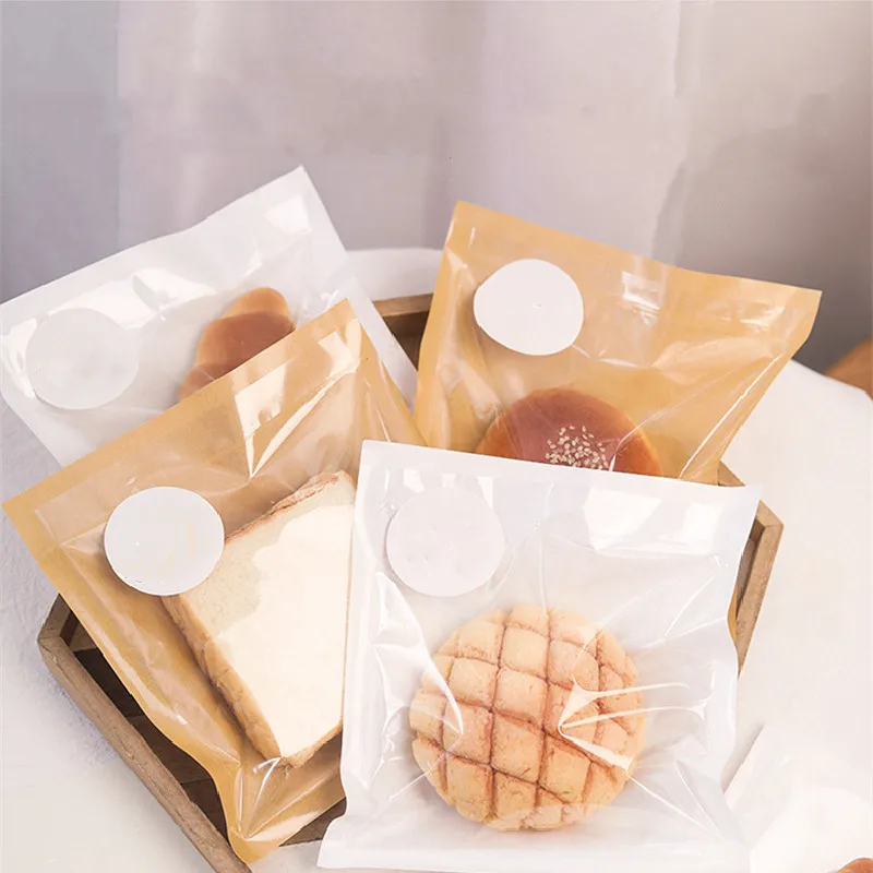 Bakery printing paper bag clear window takeaway donut toast bread snack packaging sandwich logo white brown kraft food paper bag