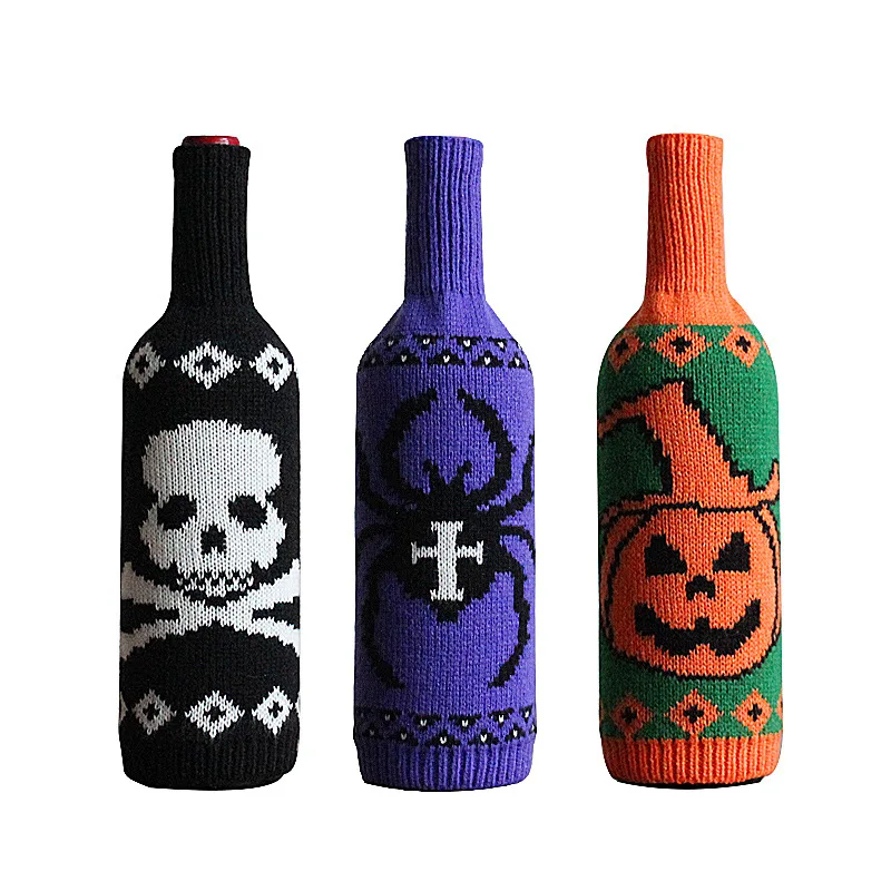 Halloween Wine Bottle Cover Skull Pumpkin Knitted Champagne Red Wine Bottle Bag Table Decoration Supplies Wholesale